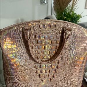Brahmin Iridescent Croc-Embossed Satchel in Rose